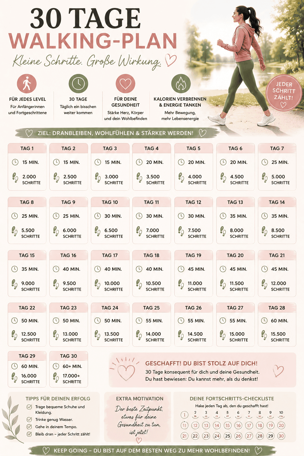 30 Tage Walking-Plan für Frauen 50+ – täglich mehr Schritte