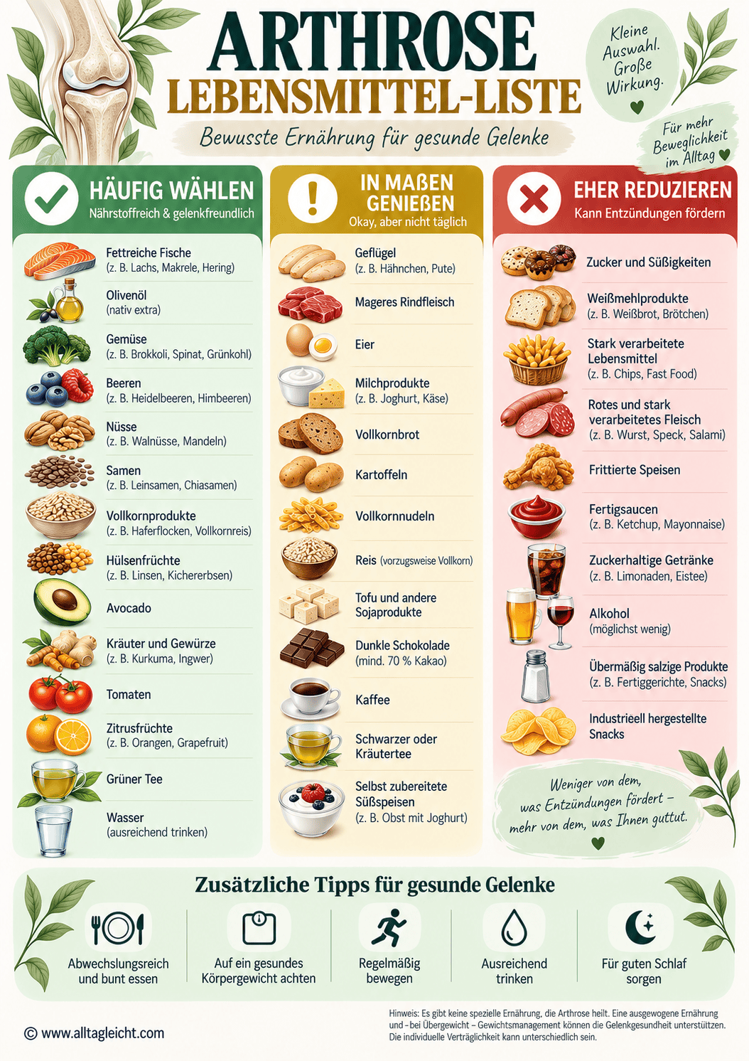 Arthrose-Lebensmittel-Liste für gesunde Gelenke und Ernährungstipps.
