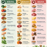Lebensmittel-Liste für gesunde Ernährung und Herzstärkung.