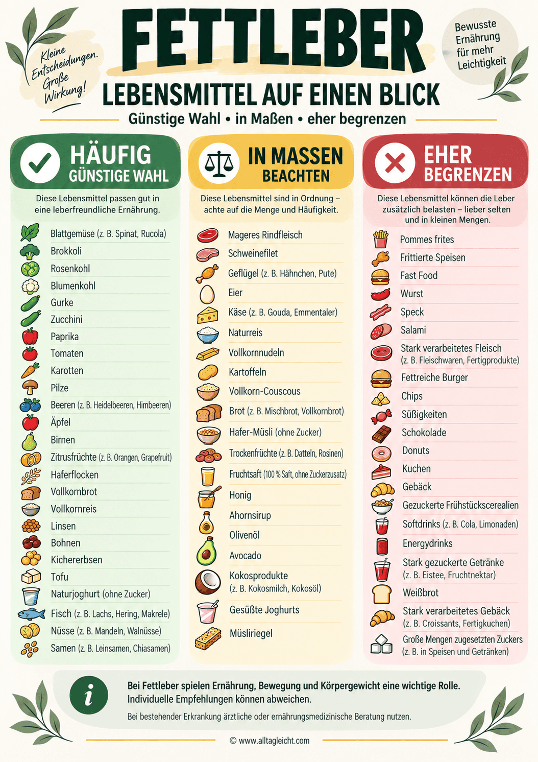 Fettleber Lebensmittel-Liste – Übersicht bei nicht-alkoholischer Fettleber – alltagleicht.com
