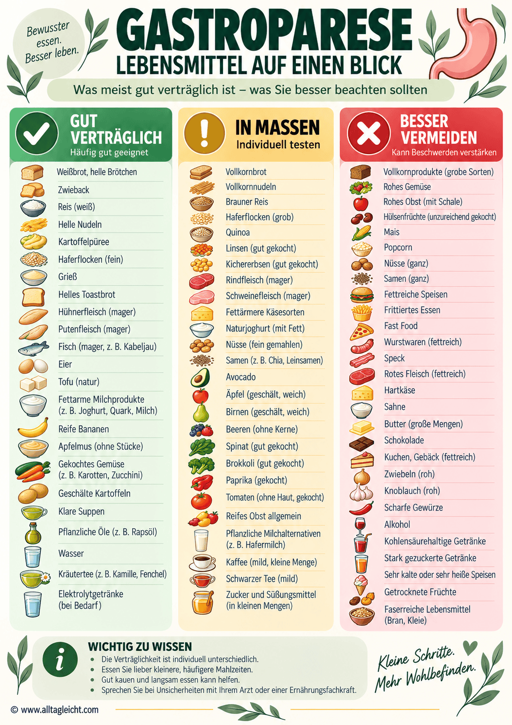 Gastroparese Lebensmittel-Liste – Übersicht bei verzögerter Magenentleerung – alltagleicht.com