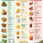 Mediterrane Ernährung mit empfohlenen, in Maßen konsumierten Lebensmitteln.