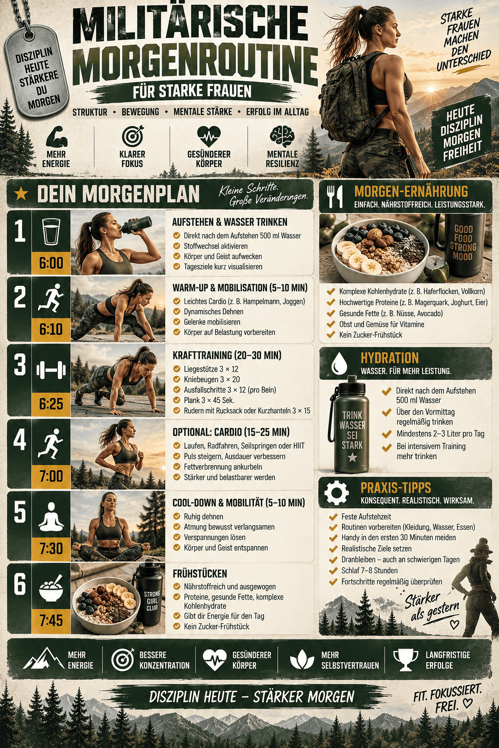 Militärische Morgenroutine für starke Frauen - kompletter Morgenplan mit Training, Ernährung und Praxis-Tipps