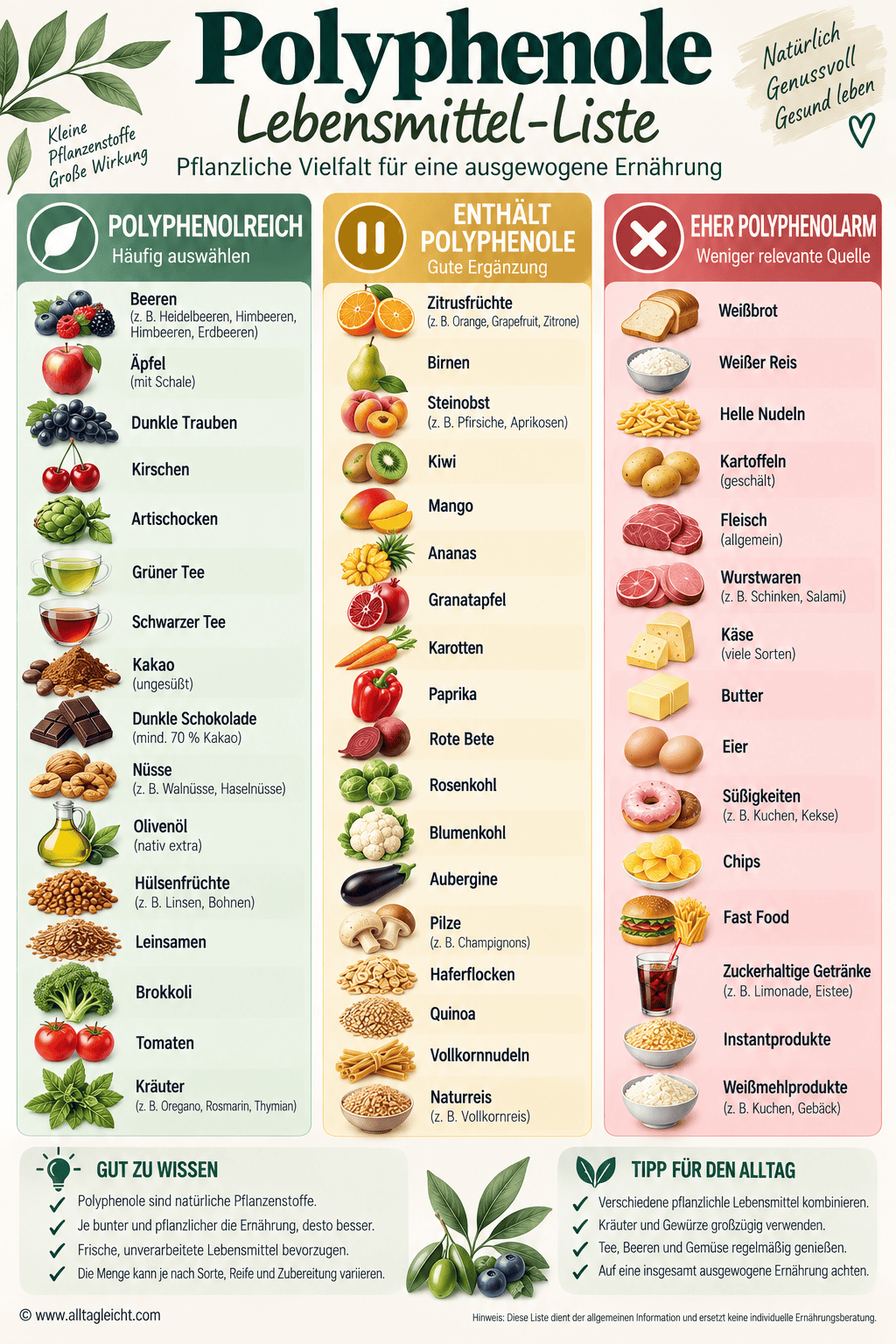 Polyphenole Lebensmittel-Liste – Übersicht der besten pflanzlichen Quellen – alltagleicht.com