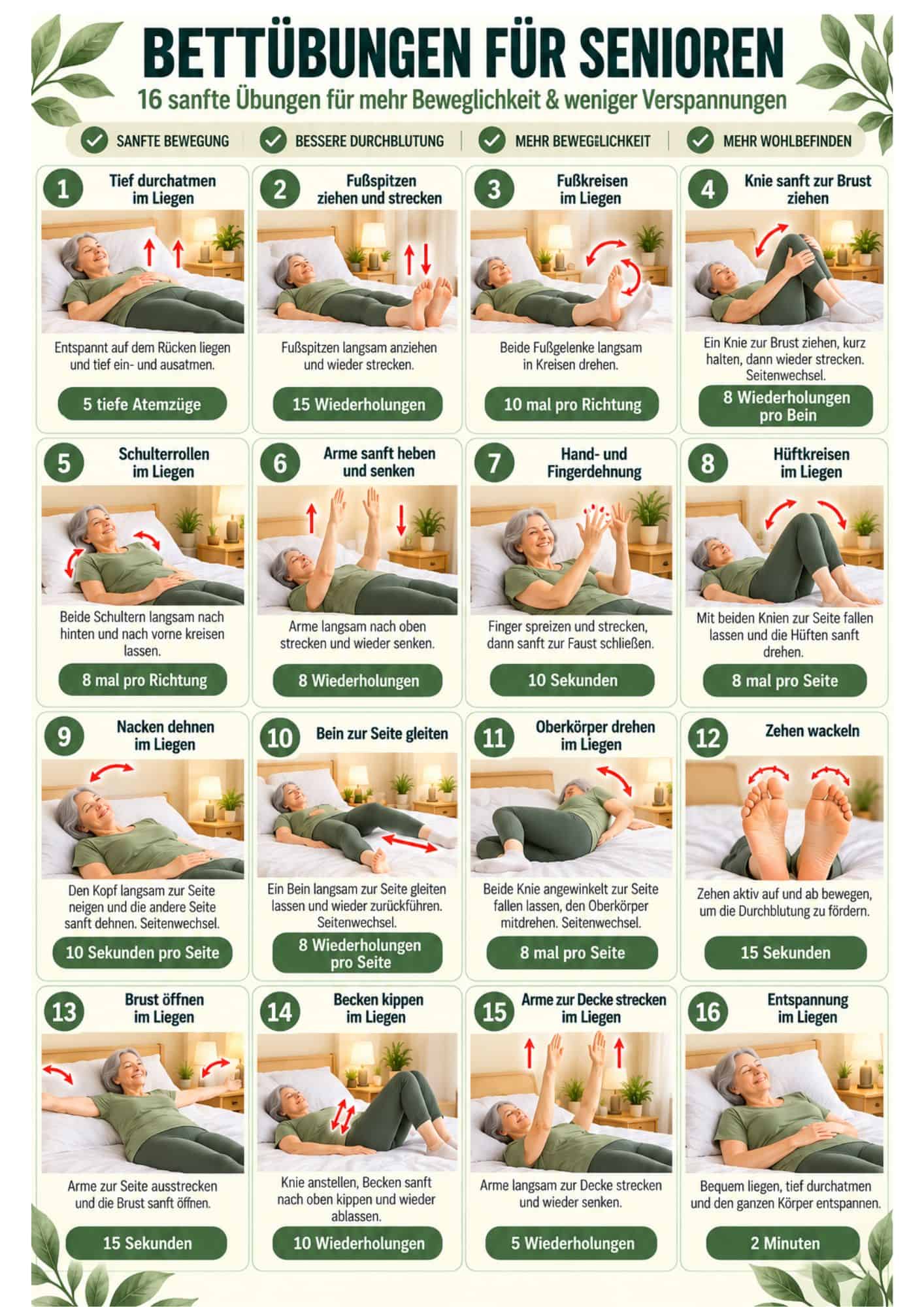 Bett-Übungen Morgenroutine für Senioren – 10 Übungen für den Start in den Tag als A3-Poster