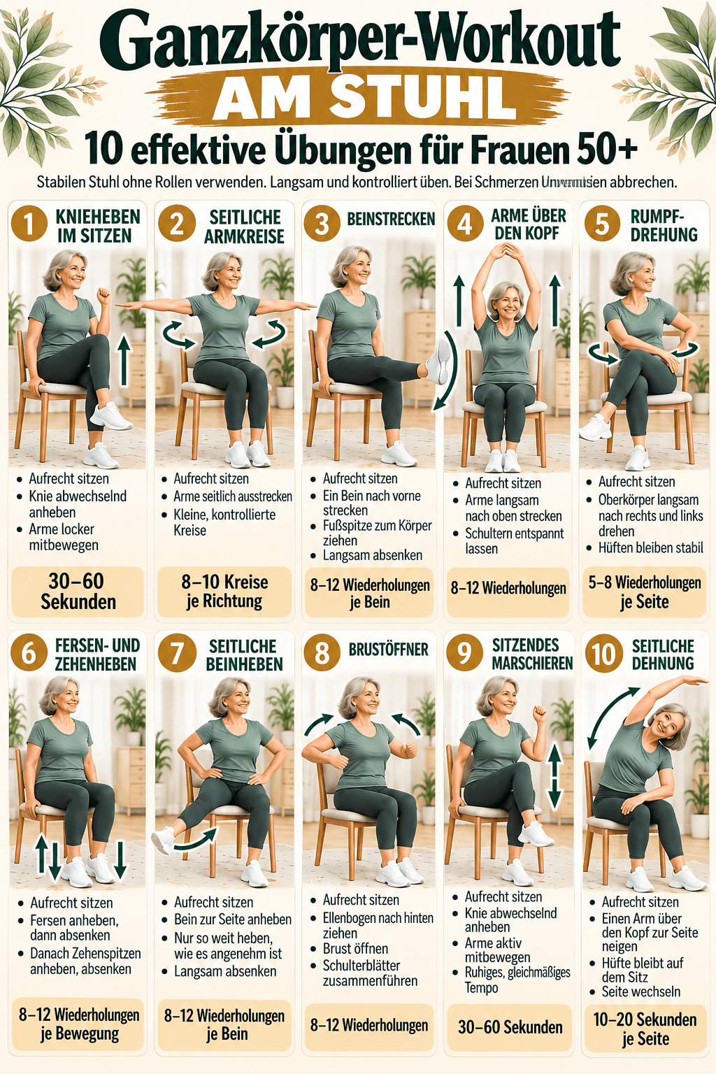 Ganzkörper-Workout am Stuhl – 20 effektive Übungen für Frauen 50+ als A3-Poster