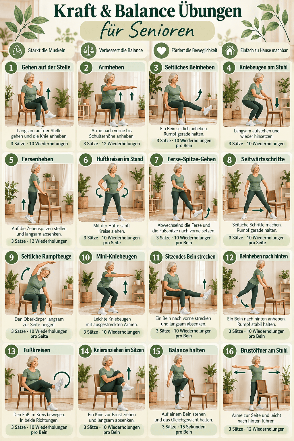 Kraft am Stuhl – 10 sanfte Kraftübungen für Senioren als A3-Poster